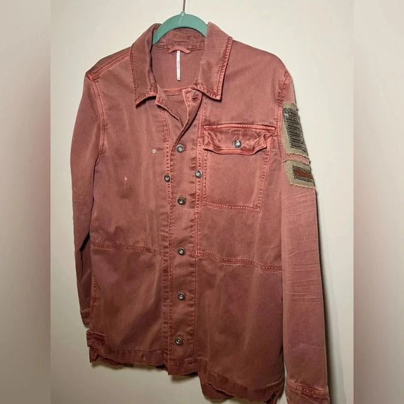 Free People Embellished Military Rose Shirt Jacket - Picture 9 of 16